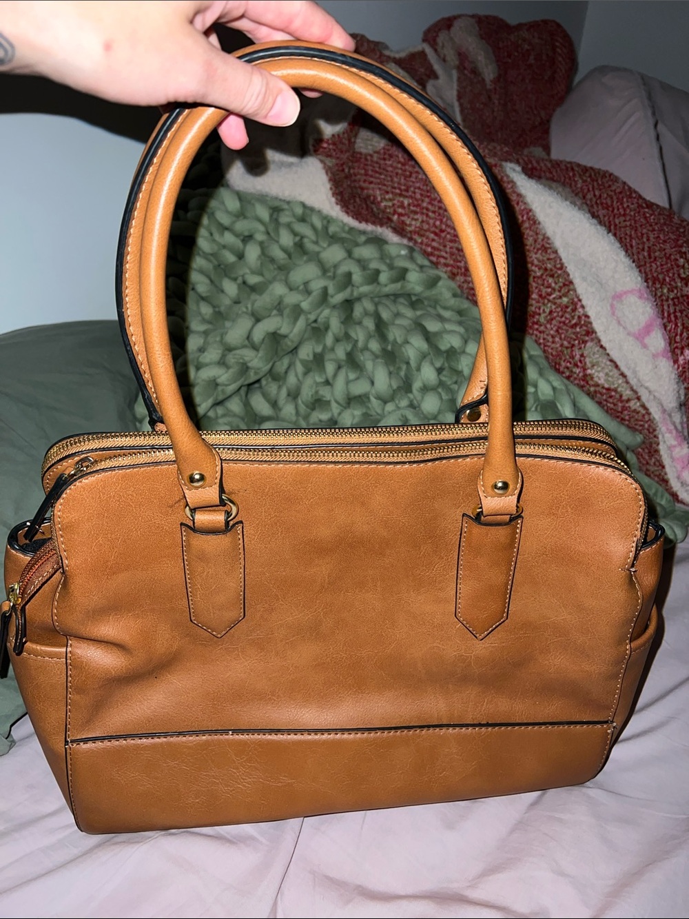 Structured Tan Women’s Satchel Handbag withHandles